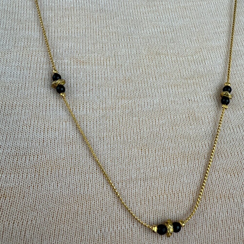 Vintage 30.5" Gold Tone Metal & Black Beaded Necklace Gold Tone Spacers - Picture 2 of 6